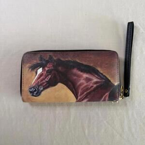 Brown Horse Print Wristlet Wallet with Zipper Closure